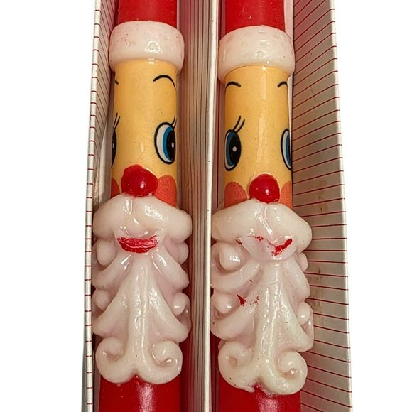 Vintage Christmas Santa Claus Taper Candles 12" Pair MCM Holiday Decor Kitschy - Picture 3 of 6